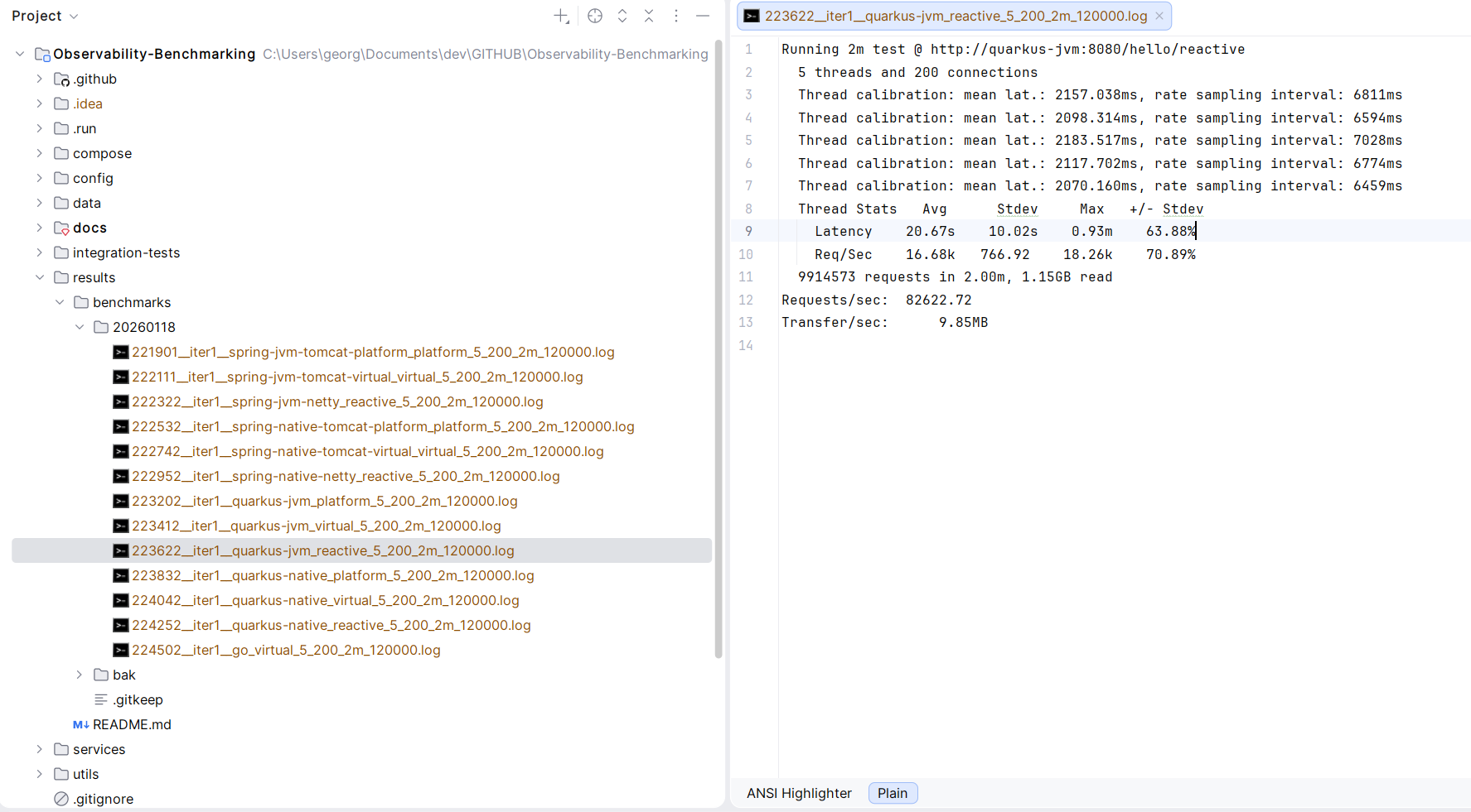 Benchmark output location